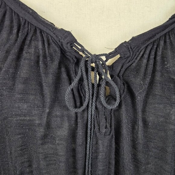 Free People Size Small Black Peasant Top Tie Scoop Neck Long Sleeve Embellished - Picture 2 of 16